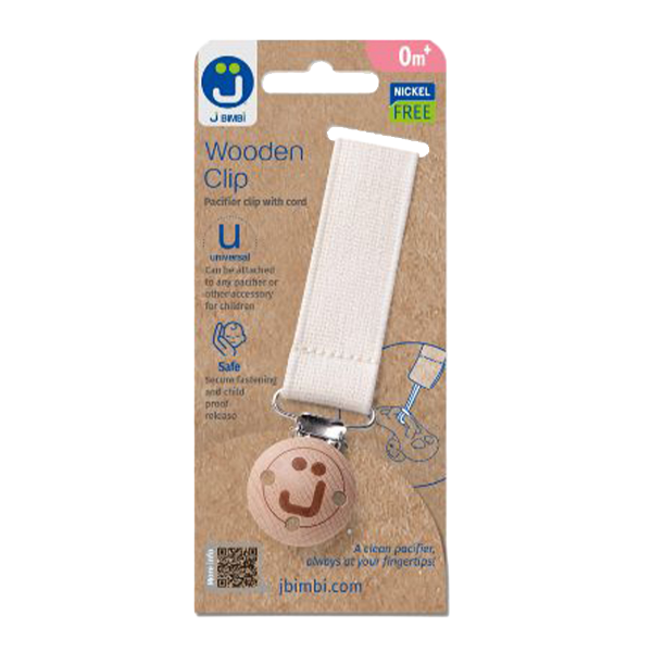 J BIMBI Speenkoord Houten Clip — Beige